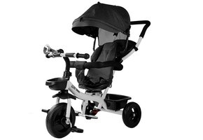 Driewieler kinderfiets en kinderwagen - met zonnevizier - zwart