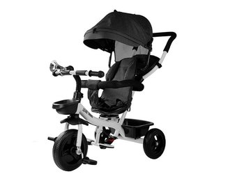 Driewieler kinderfiets en kinderwagen - met zonnevizier - zwart