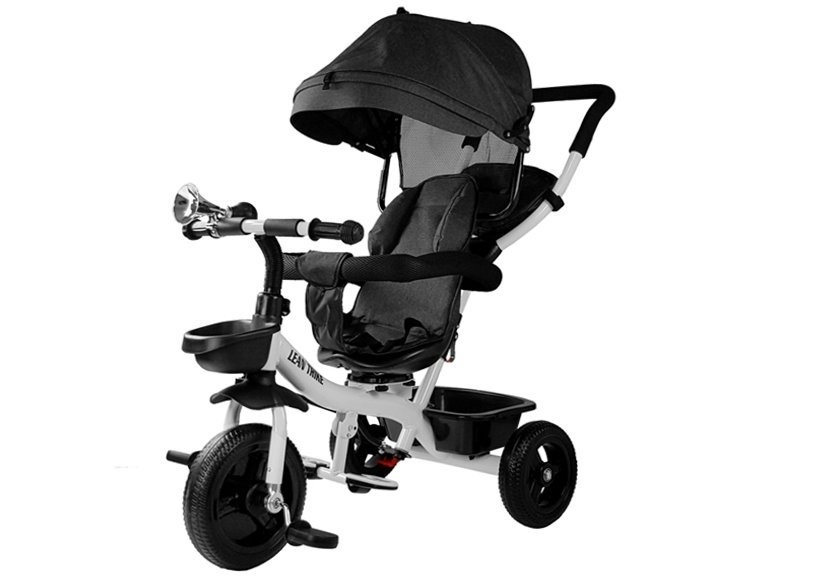 Driewieler kinderfiets en kinderwagen - met zonnevizier - zwart