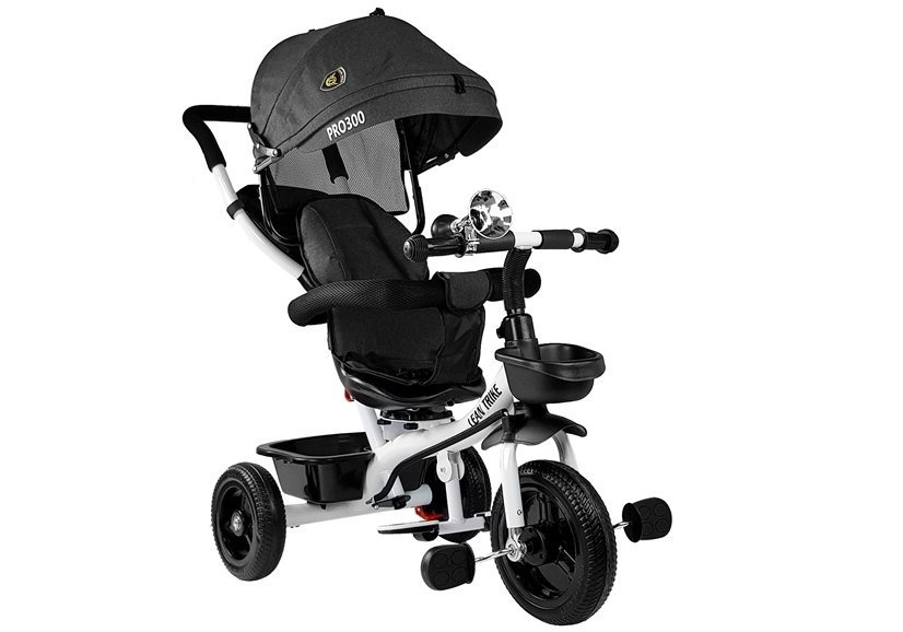 Driewieler kinderfiets en kinderwagen - met zonnevizier - zwart
