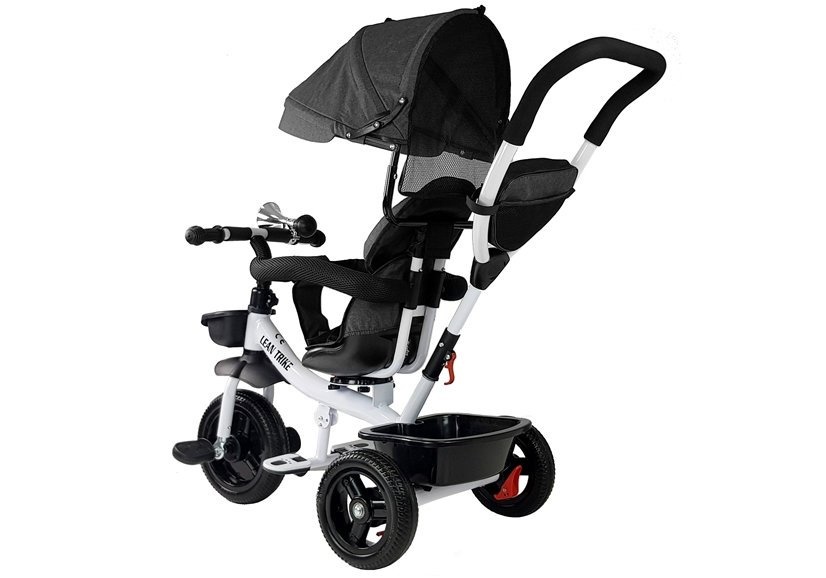 Driewieler kinderfiets en kinderwagen - met zonnevizier - zwart