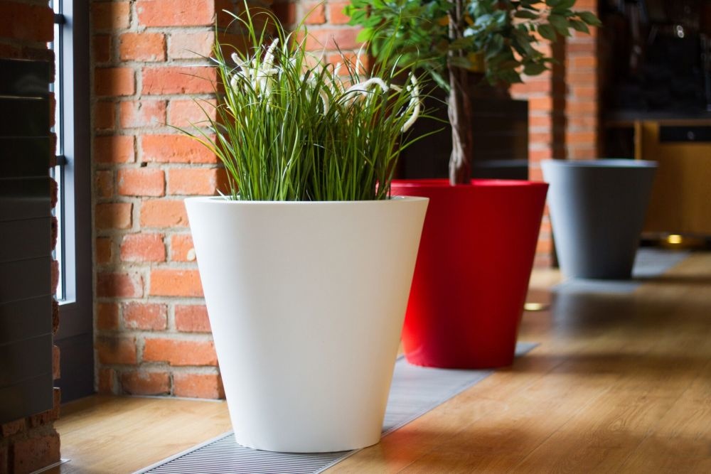 Bloempot wit met LED-verlichting 50 cm hoog