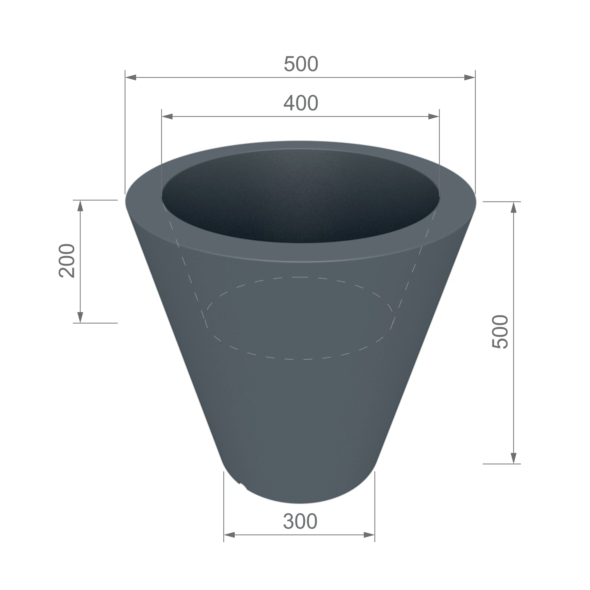 Bloempot wit met LED-verlichting 50 cm hoog