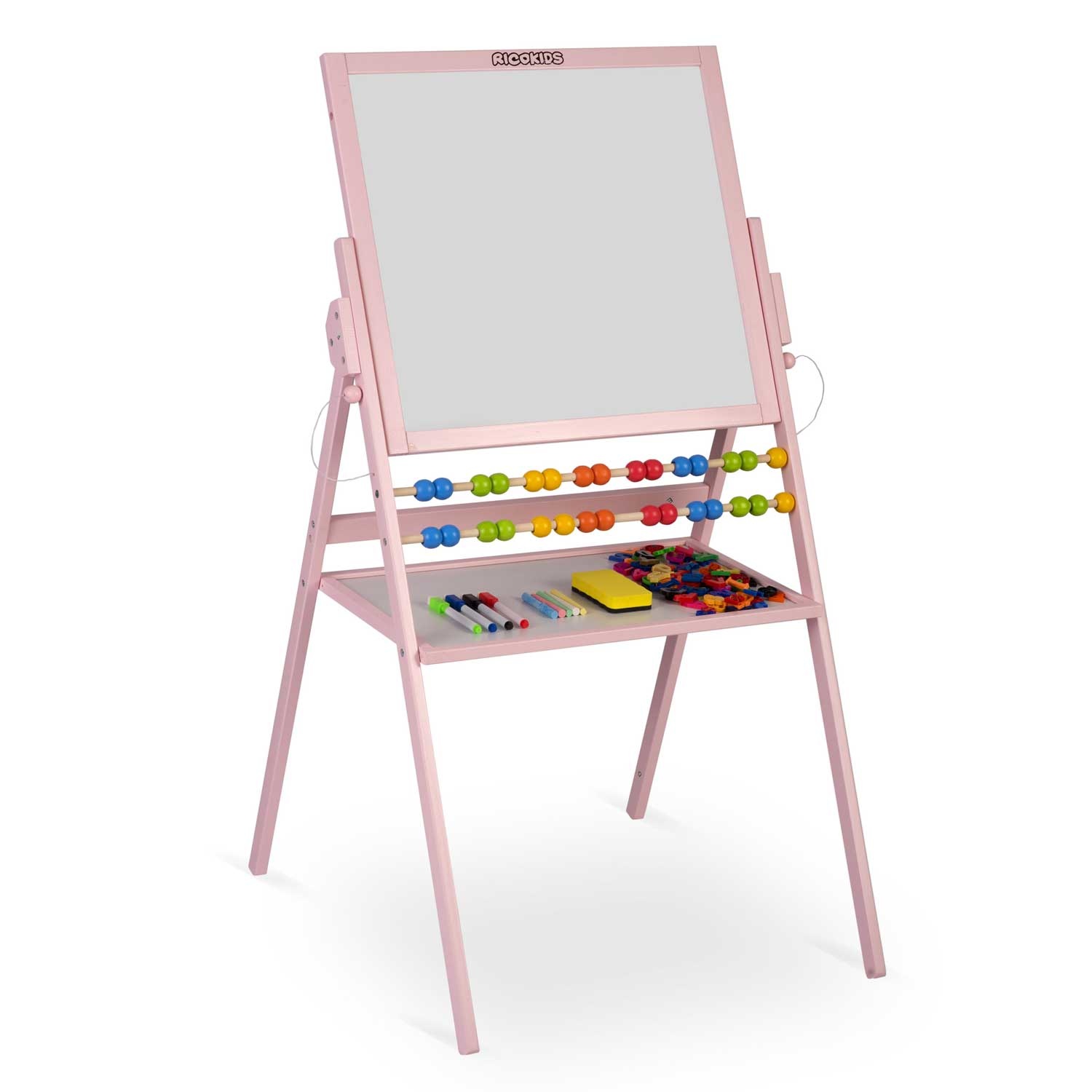 Krijtbord magnetisch dubbelzijdig met telraam & schrijfgerei - Roze