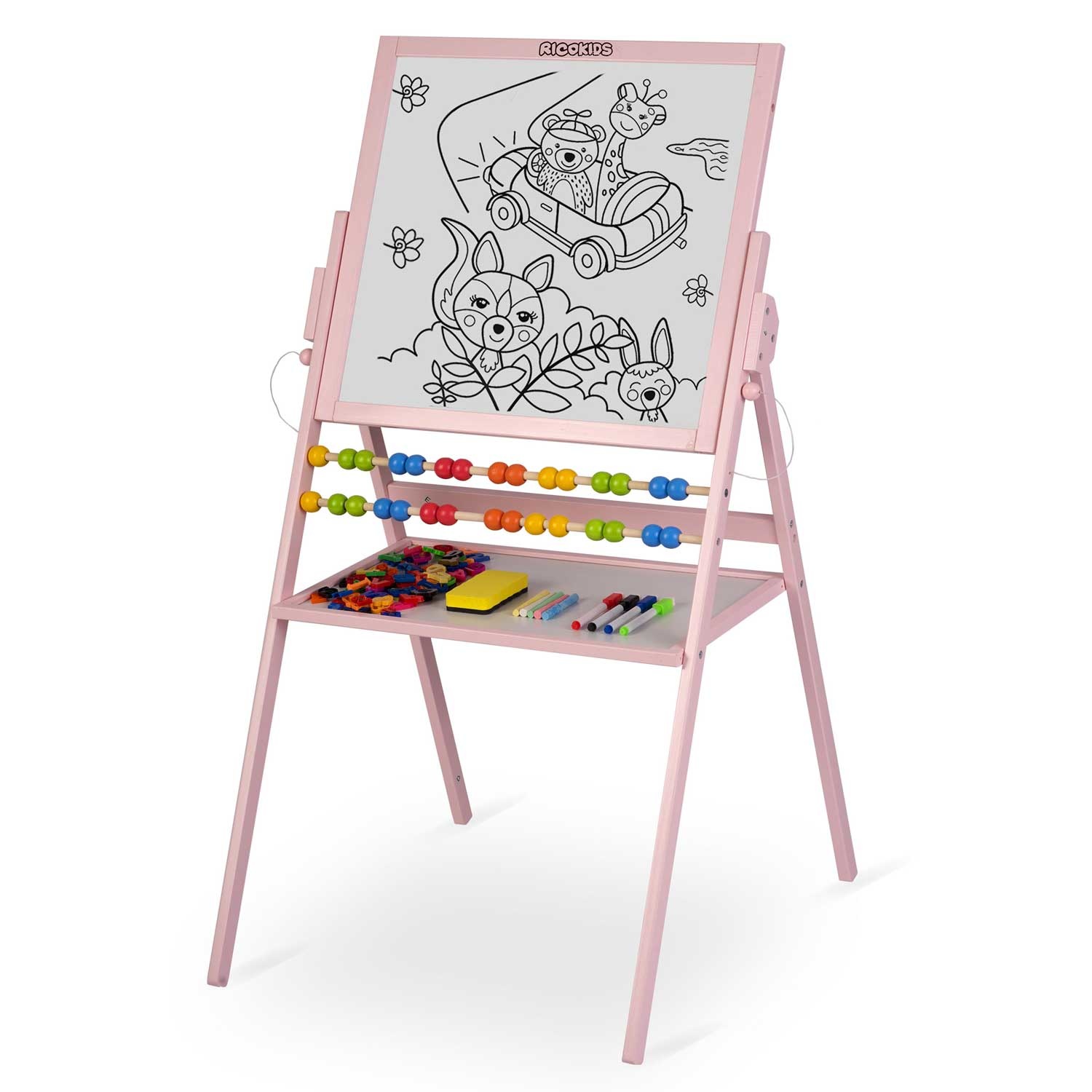 Krijtbord magnetisch dubbelzijdig met telraam & schrijfgerei - Roze