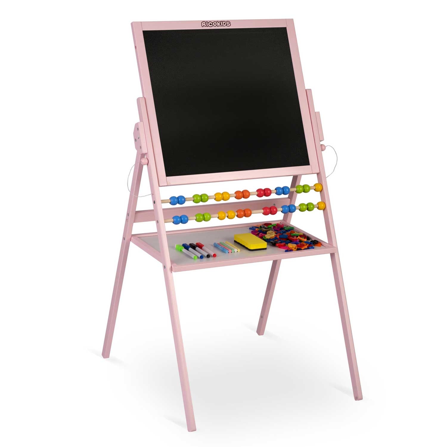 Krijtbord magnetisch dubbelzijdig met telraam & schrijfgerei - Roze