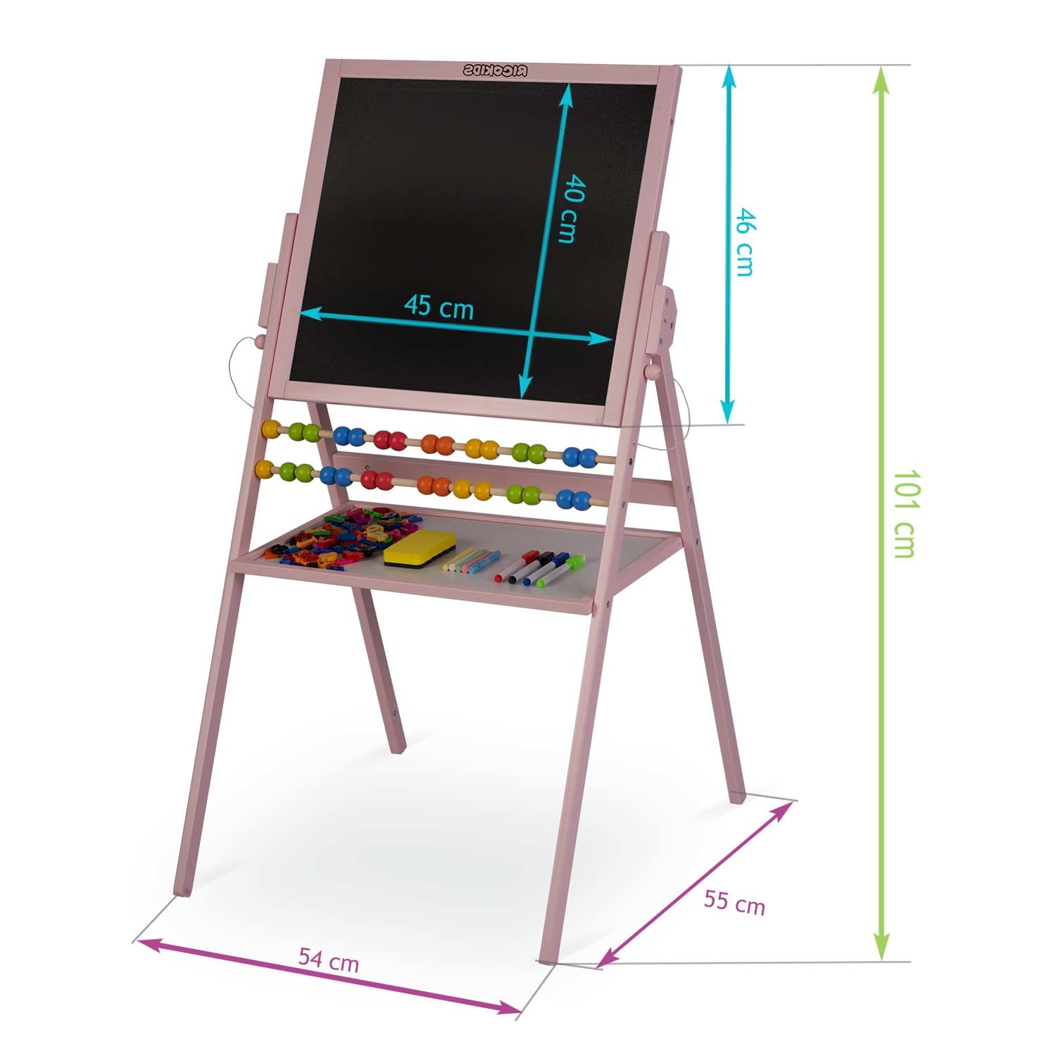 Krijtbord magnetisch dubbelzijdig met telraam & schrijfgerei - Roze