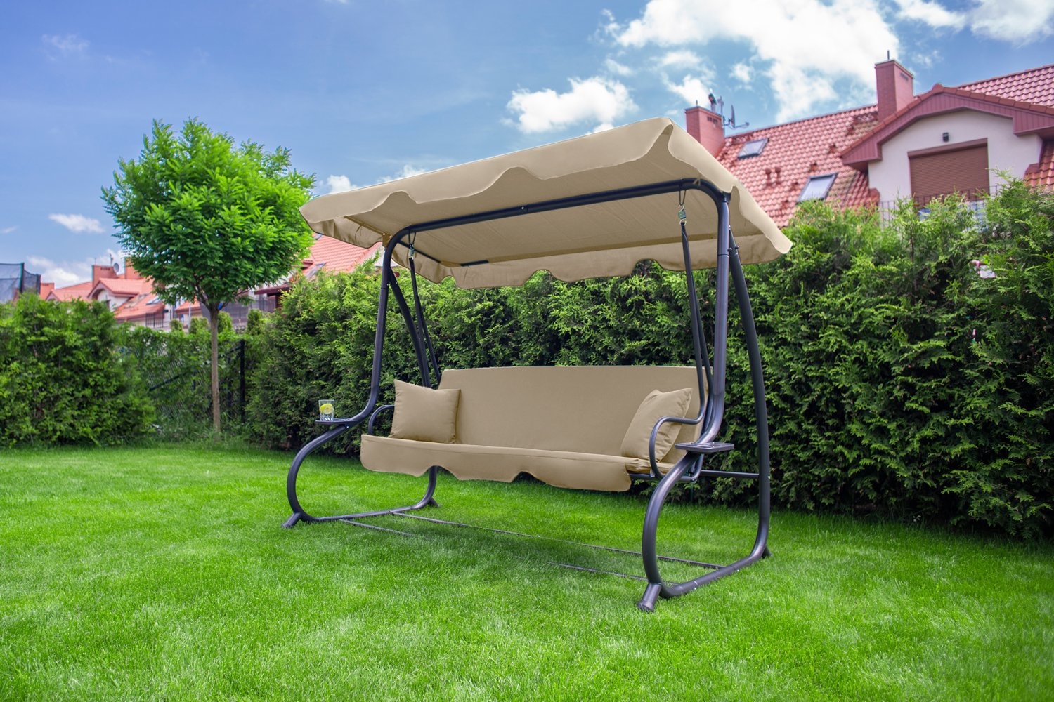 Schommelbank 3-zits beige - 230 x 127 x 172 cm