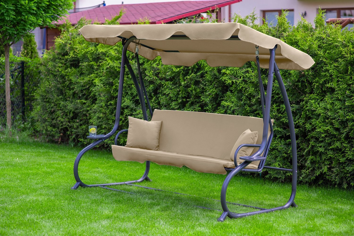 Schommelbank 3-zits beige - 230 x 127 x 172 cm