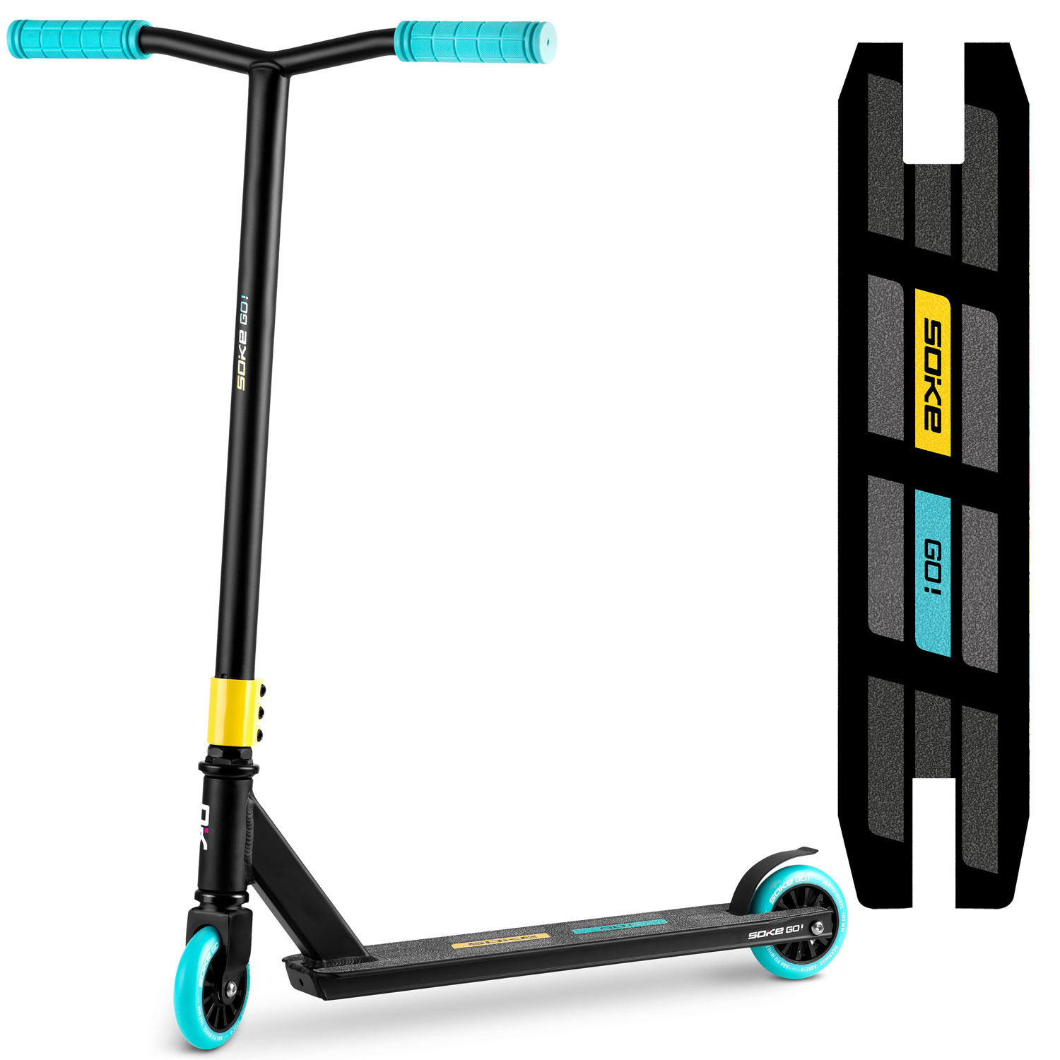 Stunt step zwart met blauw - aluminium - tot 100 kg