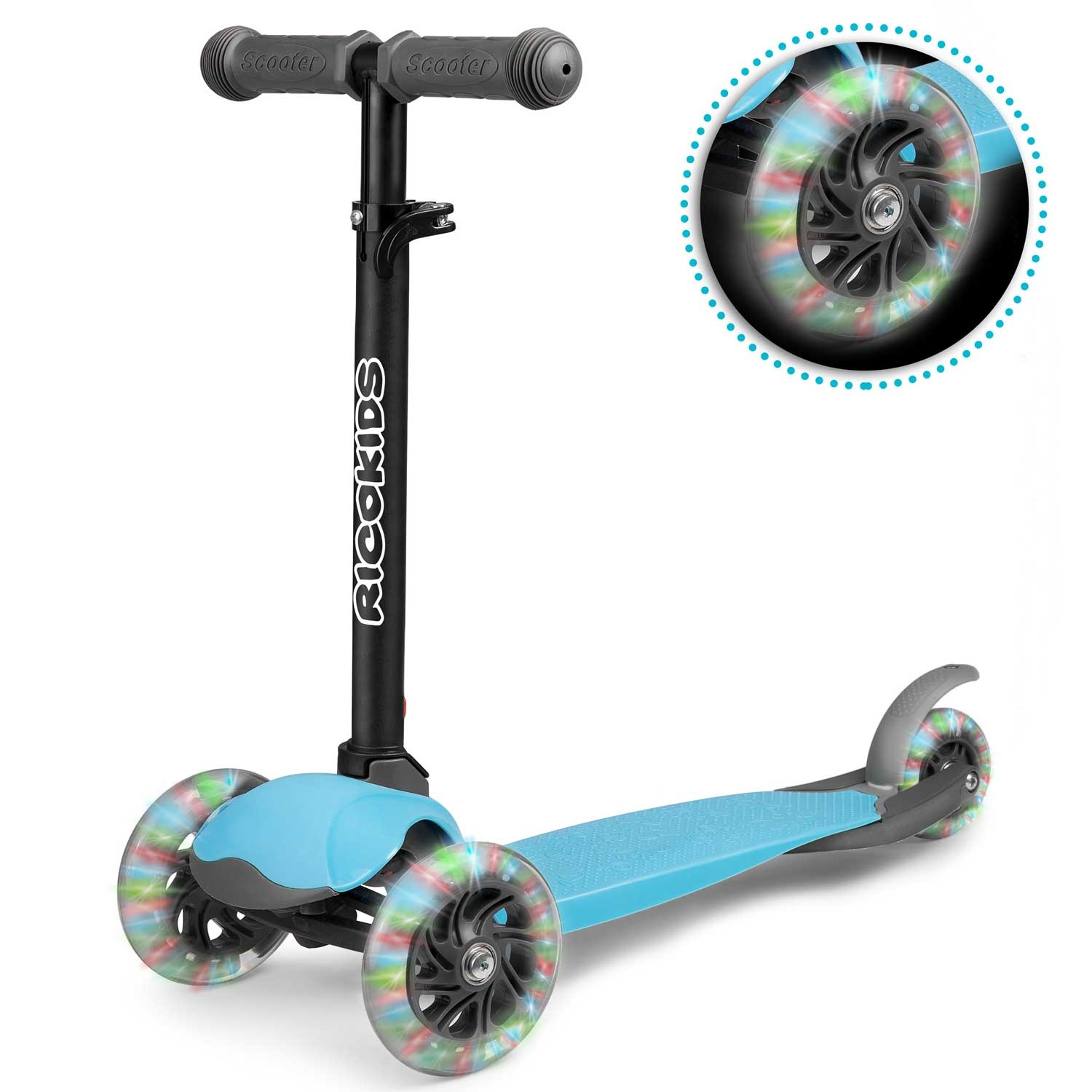 Driewieler step met glow in the dark wielen – Blauw