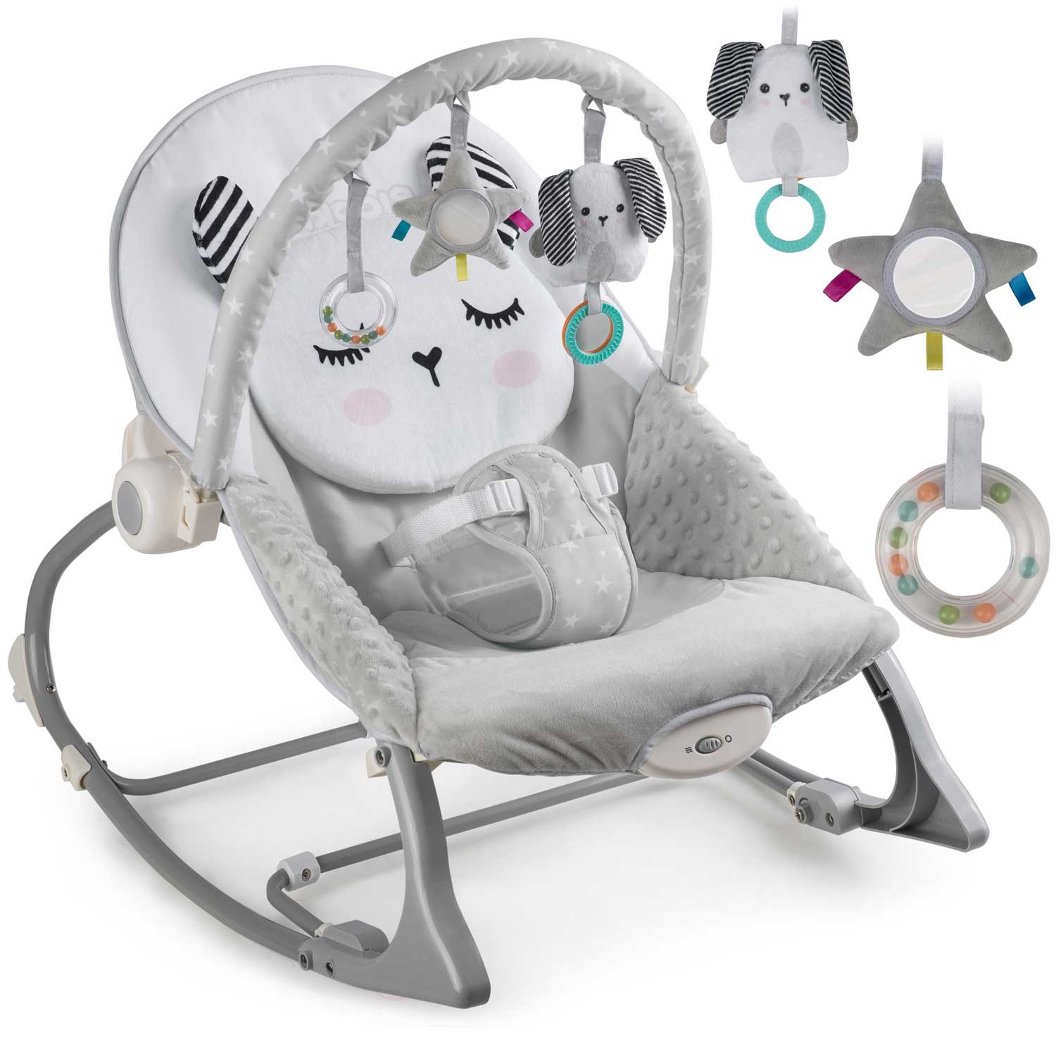 Wipstoeltje met vibratiesysteem Grijs + speelband – 70 x 48 cm