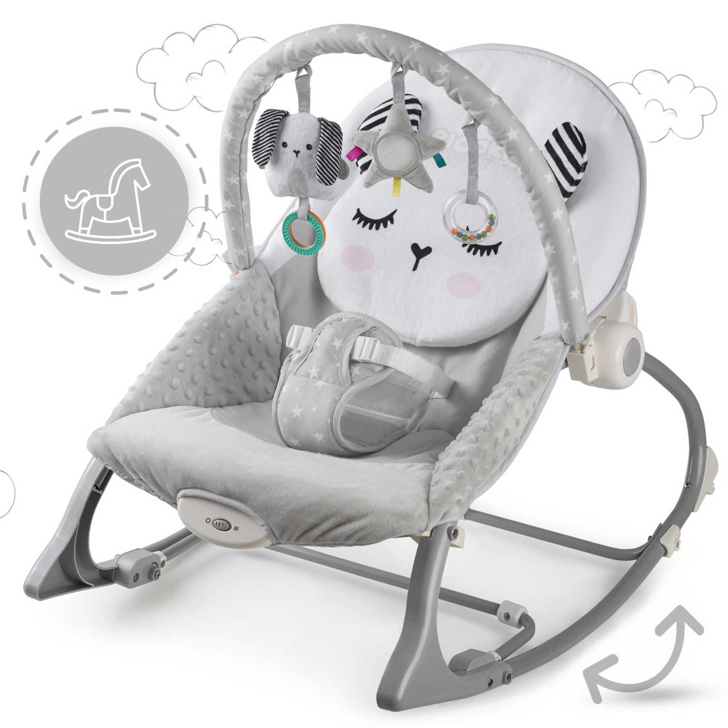 Wipstoeltje met vibratiesysteem Grijs + speelband – 70 x 48 cm