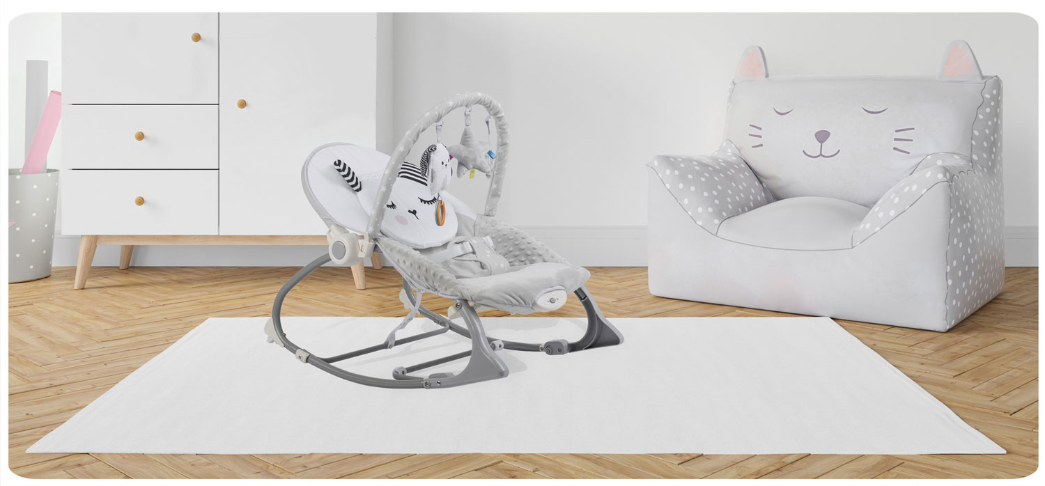 Wipstoeltje met vibratiesysteem Grijs + speelband – 70 x 48 cm