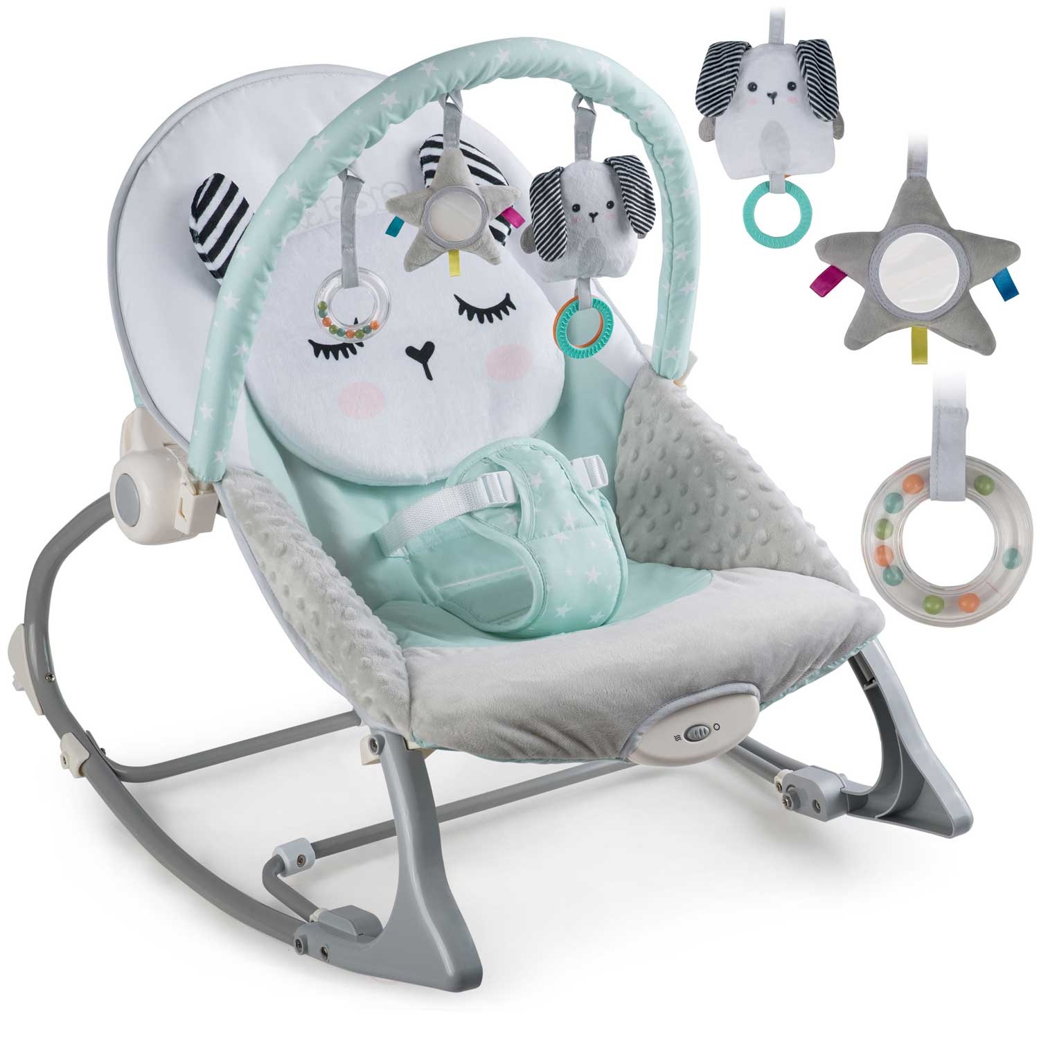 Wipstoeltje met vibratiesysteem Mint + speelband – 70 x 48 cm