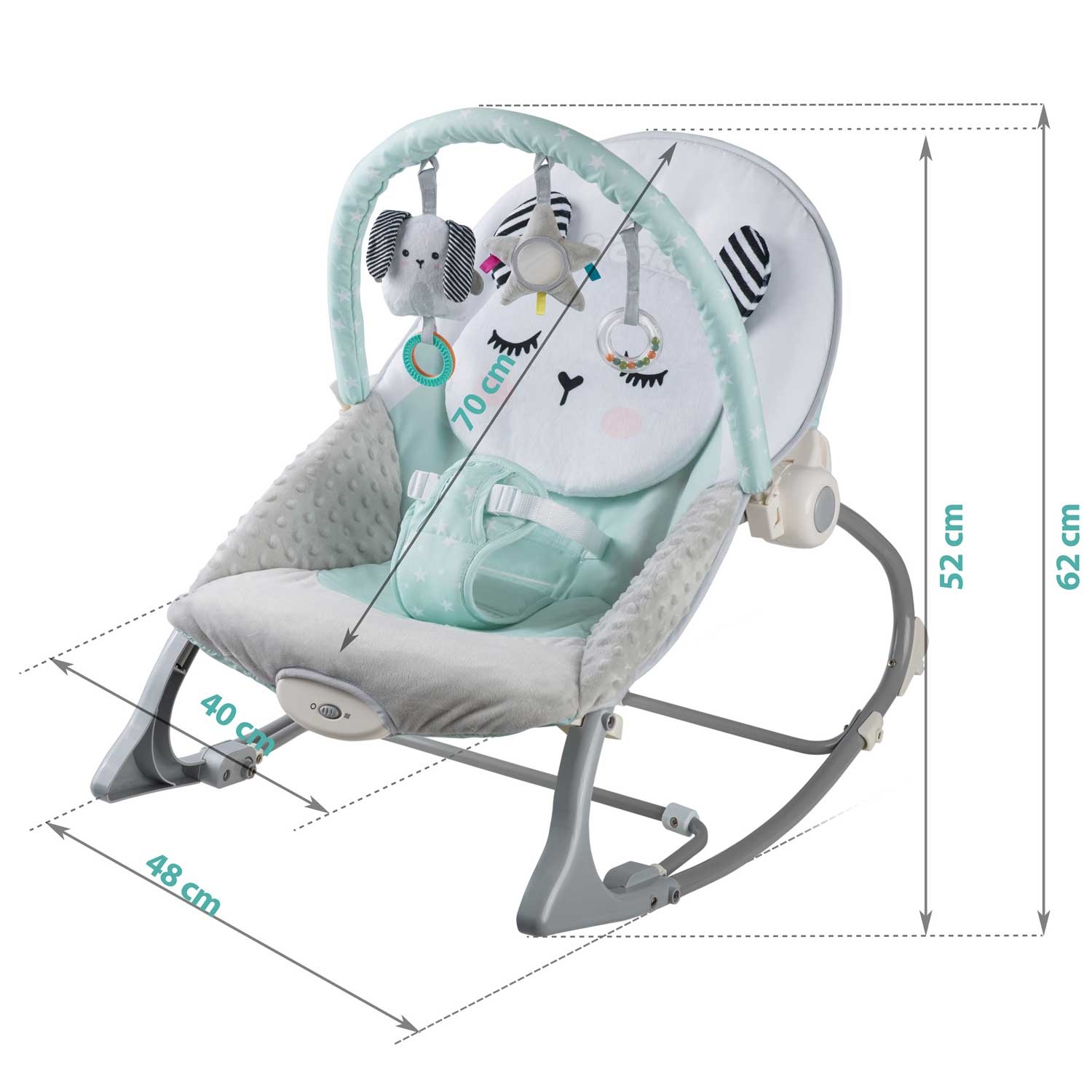 Wipstoeltje met vibratiesysteem Mint + speelband – 70 x 48 cm
