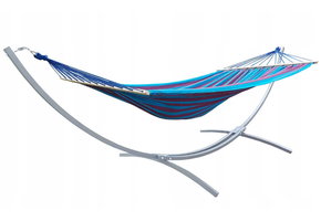 Hangmat standaard grijs + 2-zits Hangmat Blauw Paars gestreept