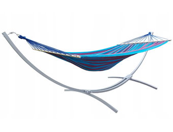 Hangmat standaard grijs + 2-zits Hangmat Blauw Paars gestreept