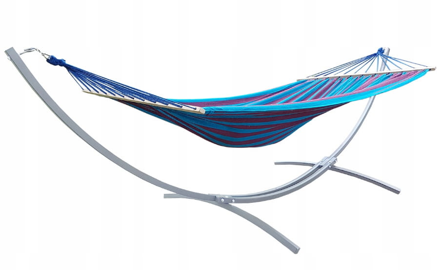 Hangmat standaard grijs + 2-zits Hangmat Blauw Paars gestreept