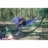 Hangmat standaard grijs + 2-zits Hangmat Blauw Paars gestreept