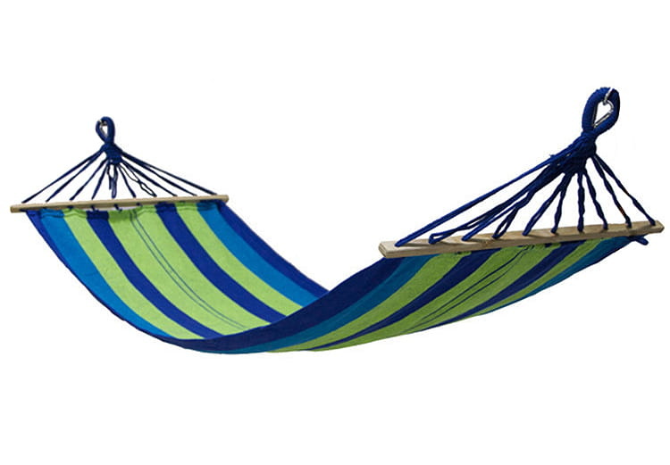 Hangmat 200 x 80 cm met dwarsstang – Groen blauw gestreept