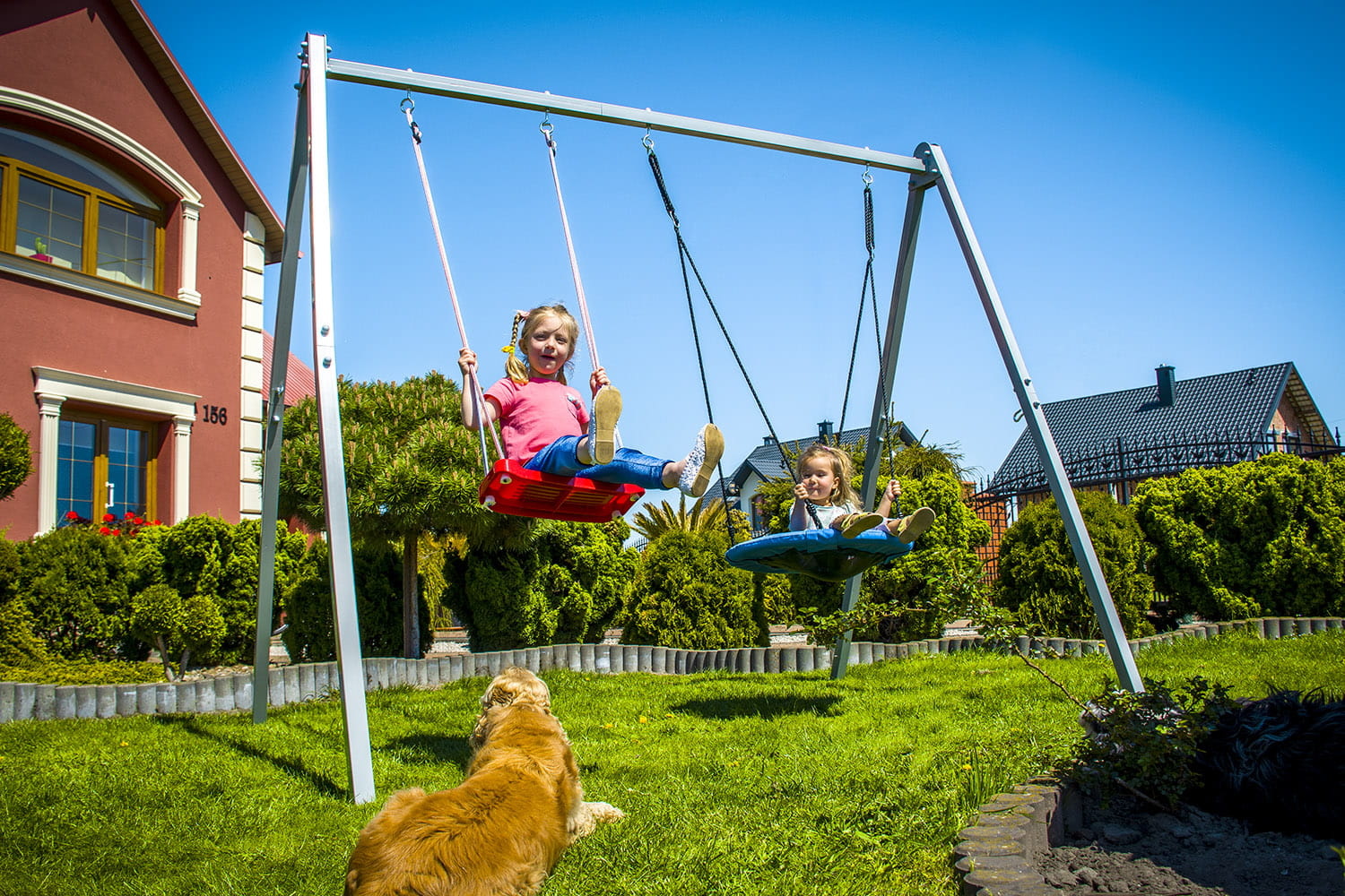 Schommelframe set 260 x 195 x 230 cm – Inclusief 2 schommels – Grijs