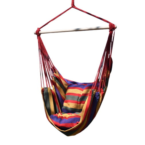 Hangstoel 100 x 100 cm met kussens – Rode touwen – Tot 120 kg