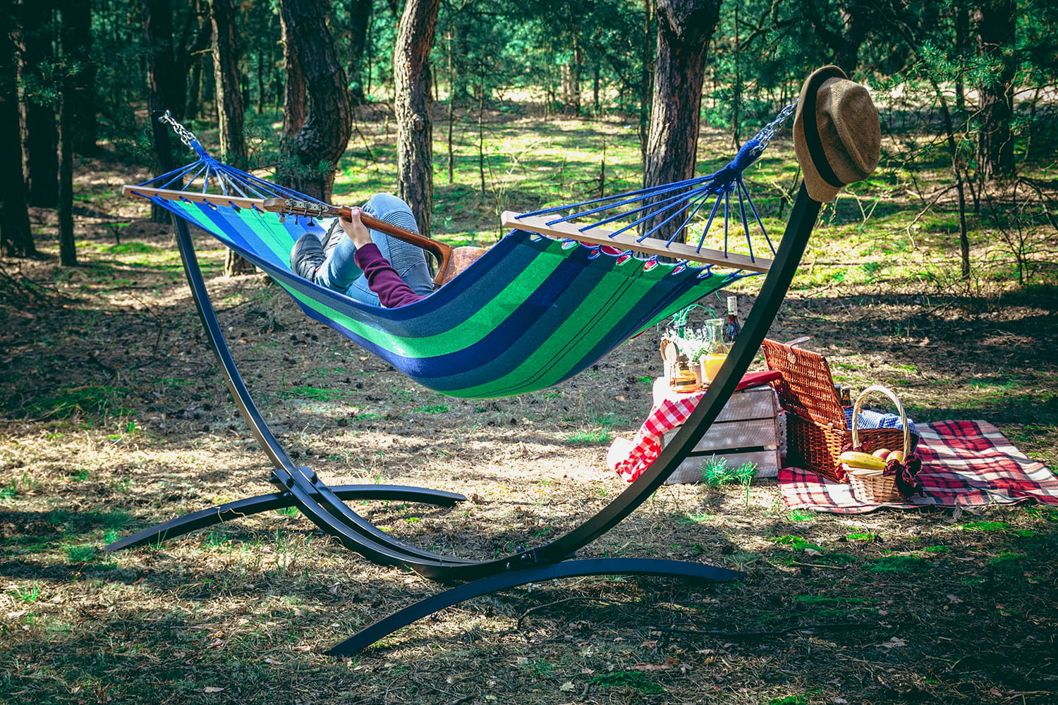 Hangmat standaard Wit + Hangmat 220 x 160 cm – Groen gestreept