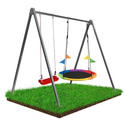 Schommelframe set + 2 schommels – 260 x 195 x 230 cm – Grijs