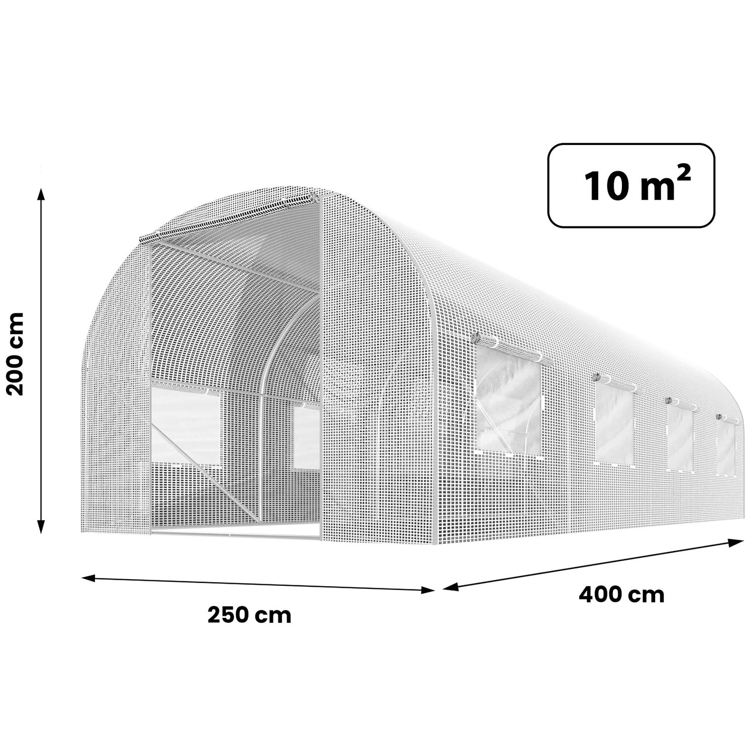 Kweekkas folie tunnel met 8 ramen – 4 x 2,5 x 2 m – Wit