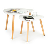 Salontafel duo – Set van 2 bijzettafels – wit met houten poten