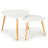 Salontafel duo – Set van 2 bijzettafels – wit met houten poten