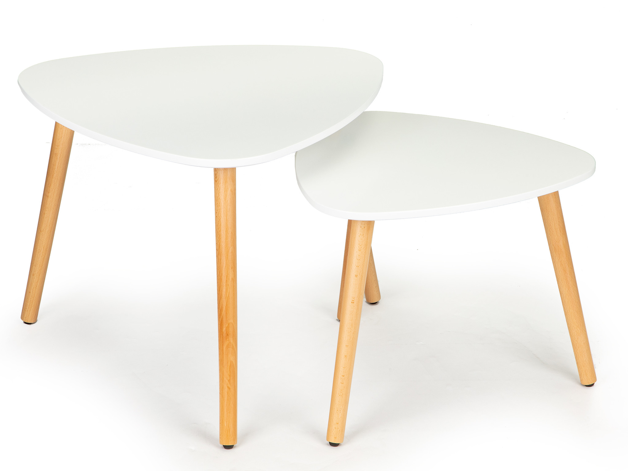 Salontafel duo – Set van 2 bijzettafels – wit met houten poten