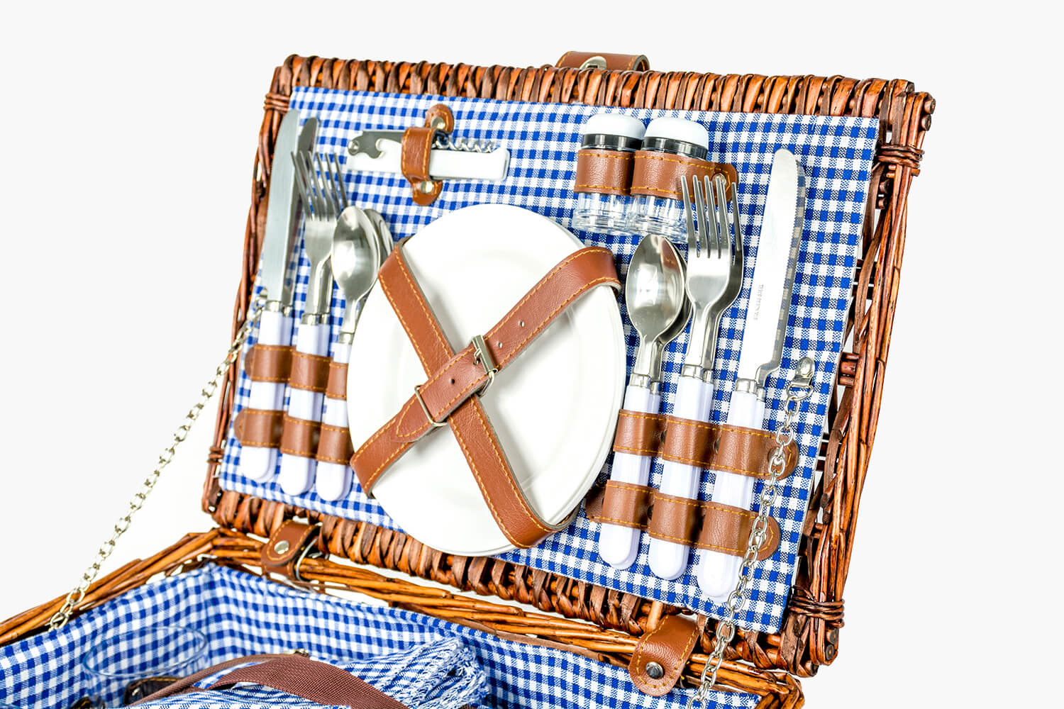 Picknickmand handgemaakt 4-persoons + servies & thermotas