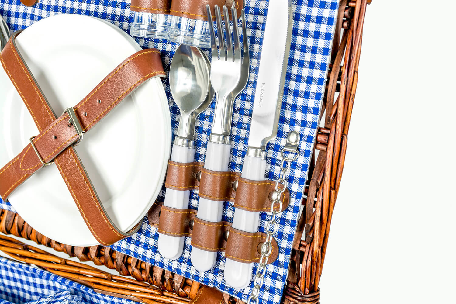 Picknickmand handgemaakt 4-persoons + servies & thermotas