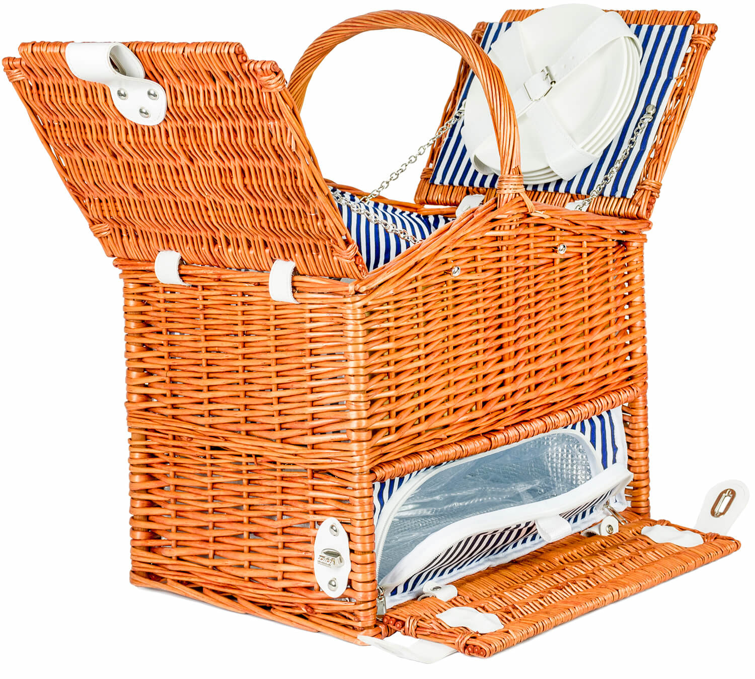 Rieten picknickmand XL 4-persoons + servies & thermotas