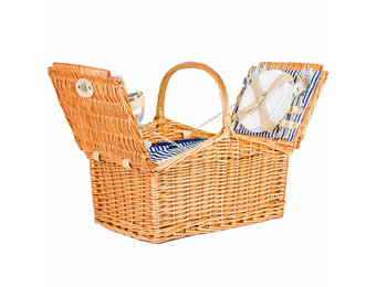 Picknickmand riet met hengsel 4-persoons + servies & thermotas