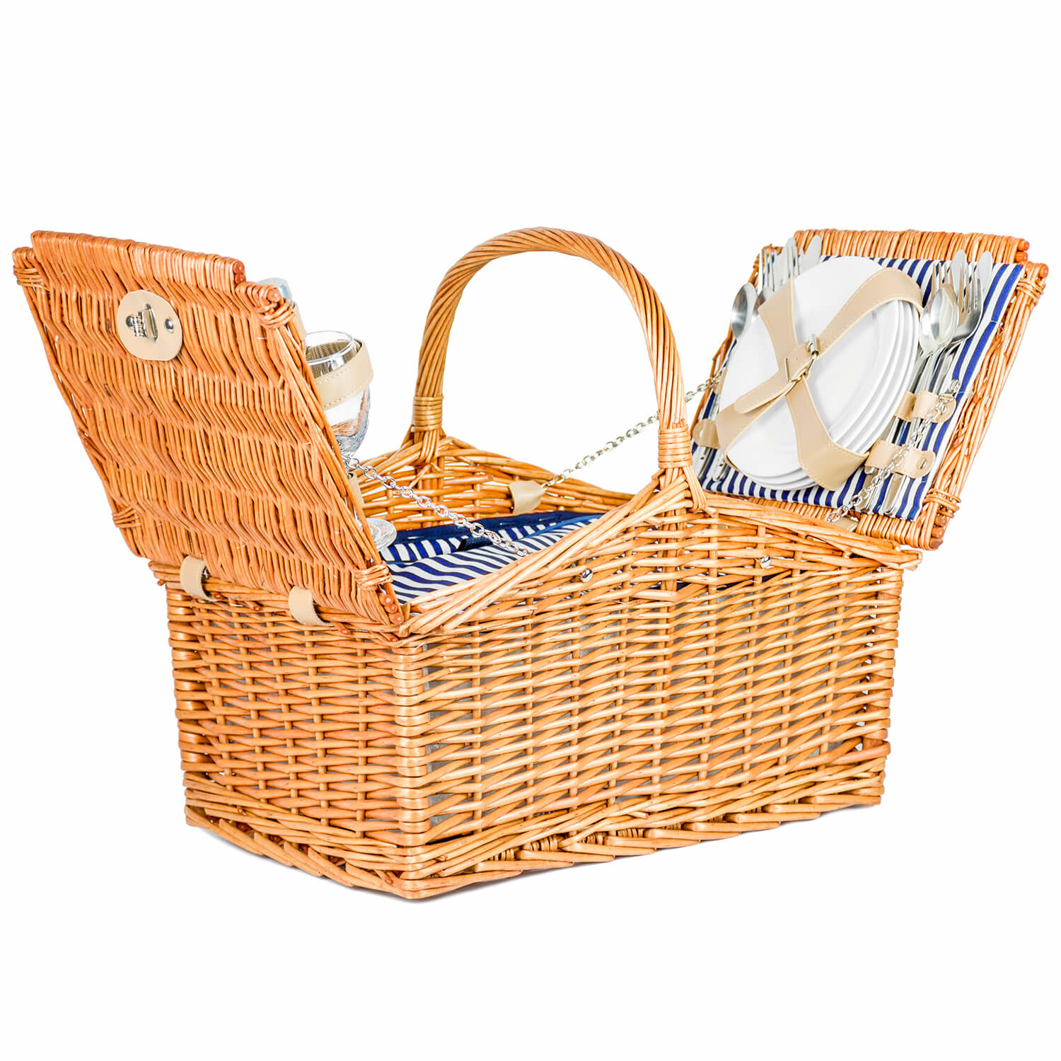 Picknickmand riet met hengsel 4-persoons + servies & thermotas