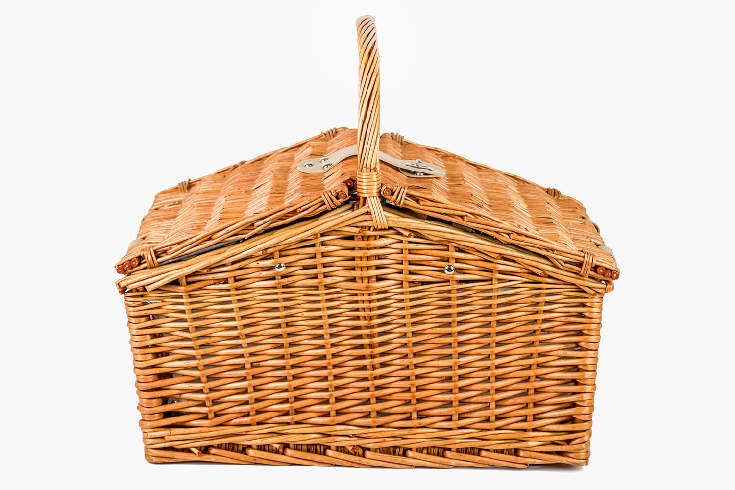 Picknickmand riet met hengsel 4-persoons + servies & thermotas