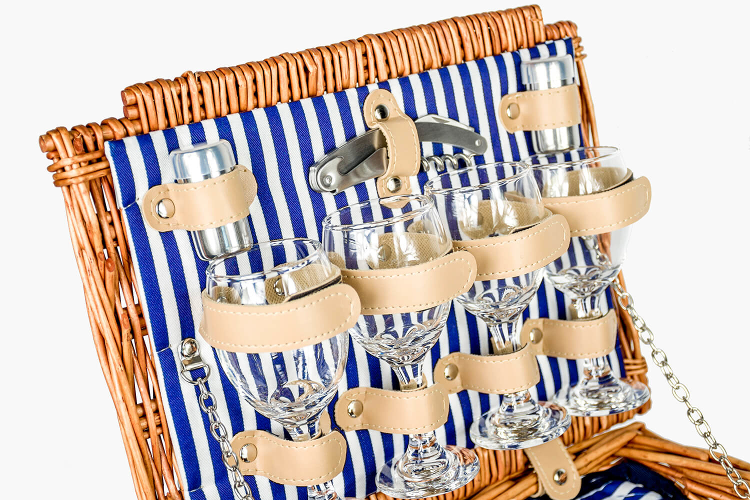 Picknickmand riet met hengsel 4-persoons + servies & thermotas