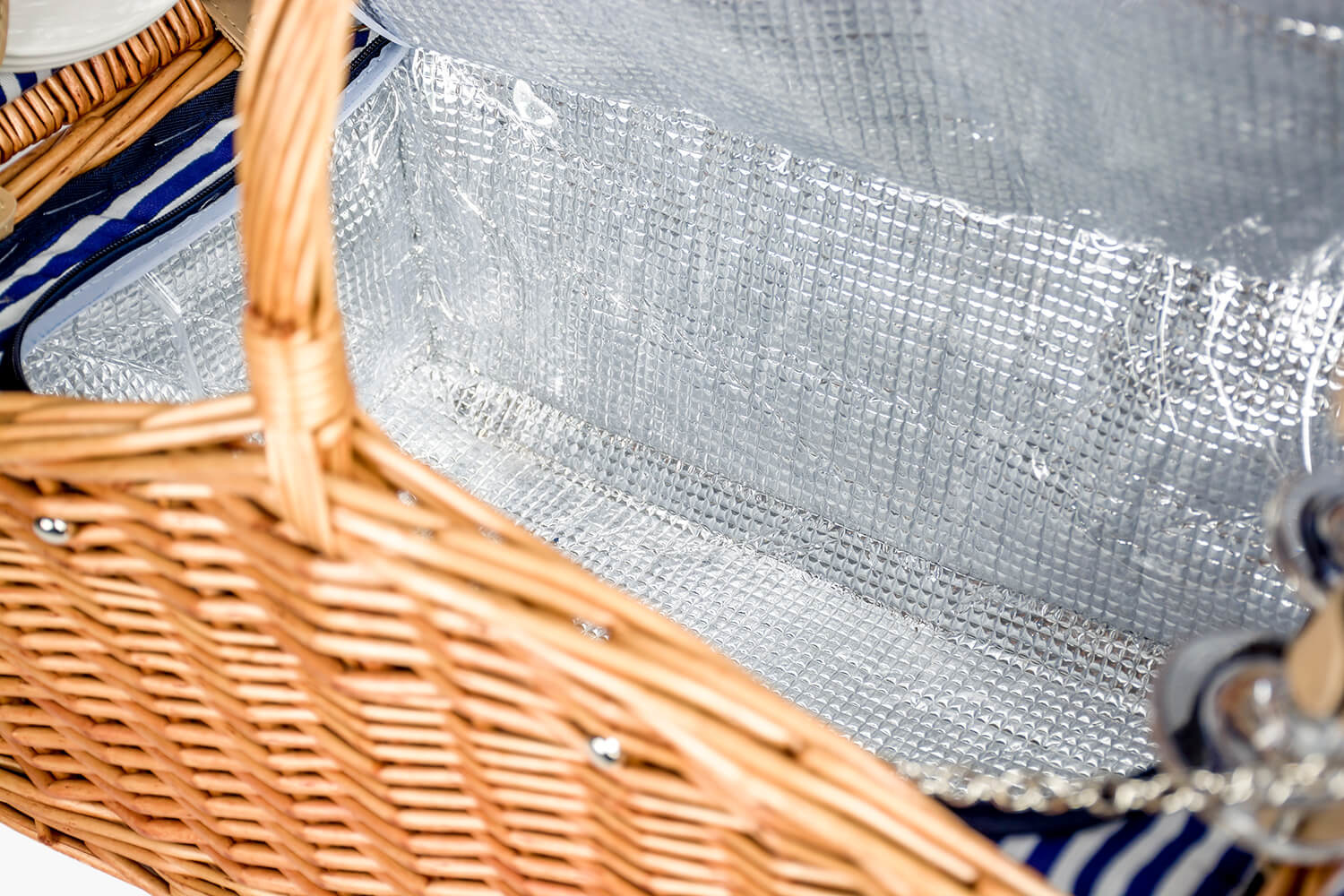 Picknickmand riet met hengsel 4-persoons + servies & thermotas