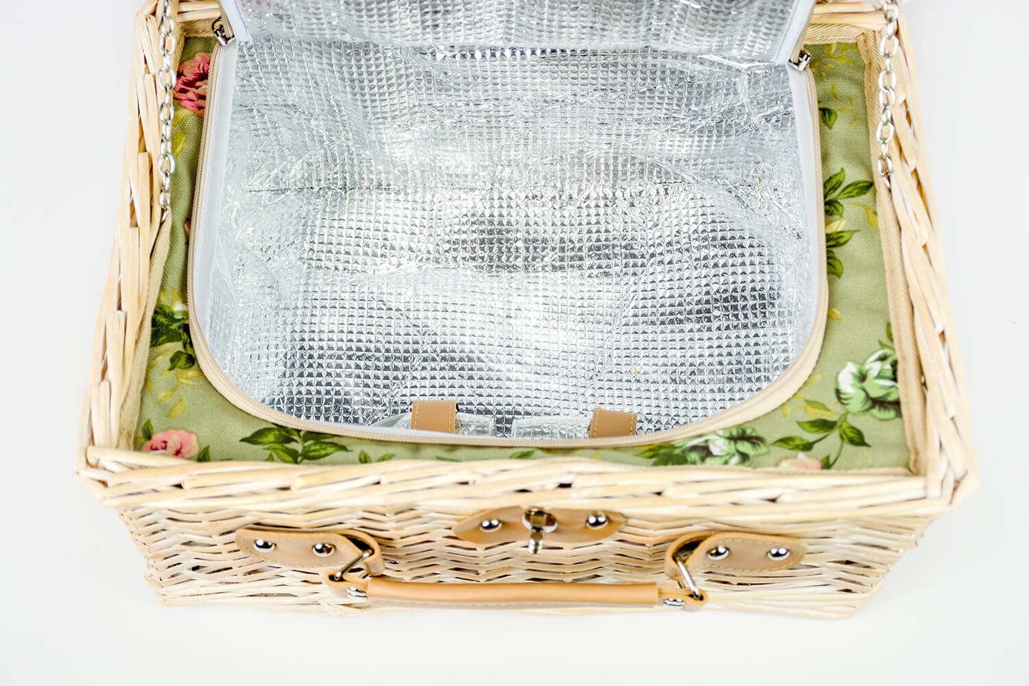 Rieten Picknickmand 37,5 x 27,5 x 18 cm + servies & thermotas