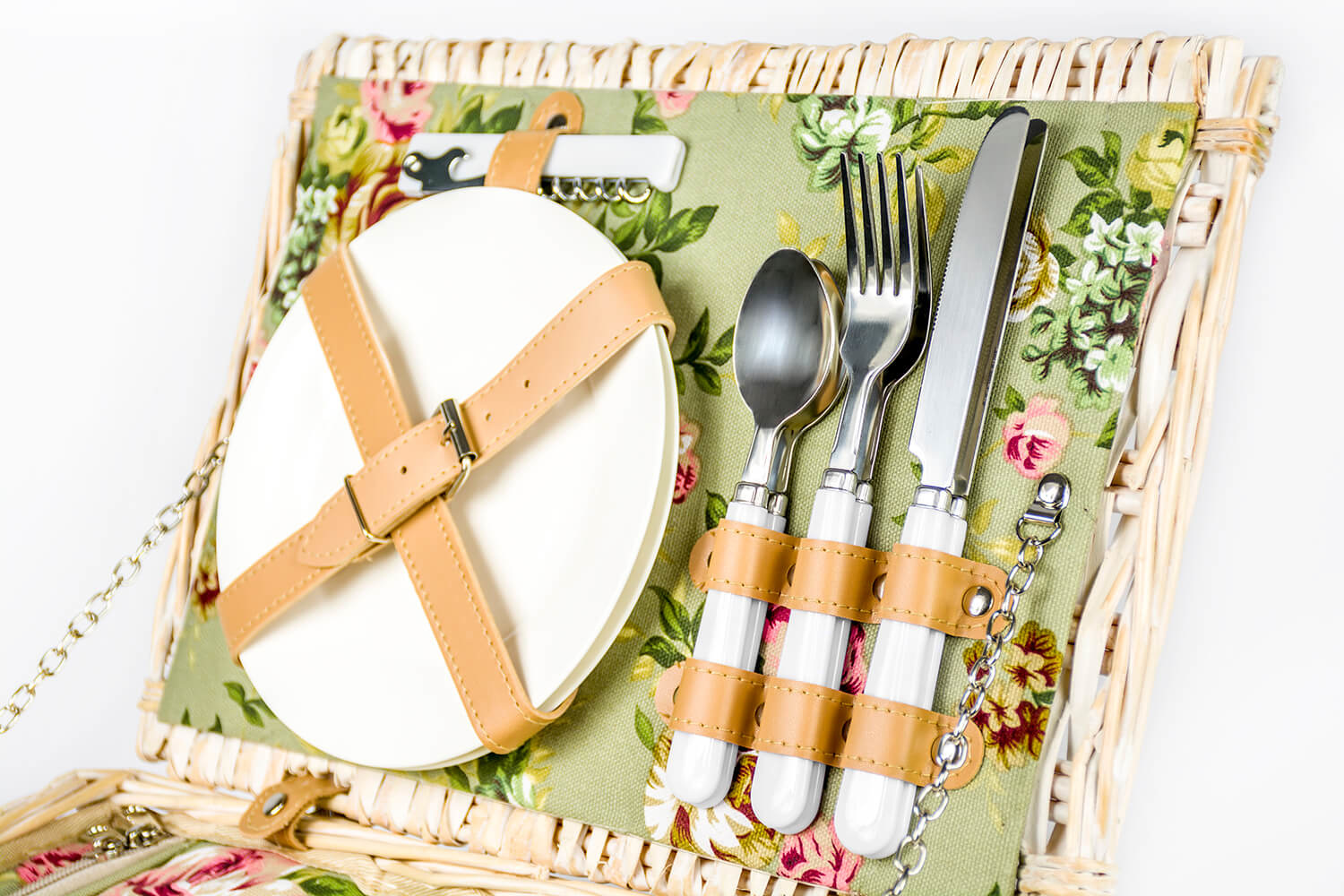 Rieten Picknickmand 37,5 x 27,5 x 18 cm + servies & thermotas