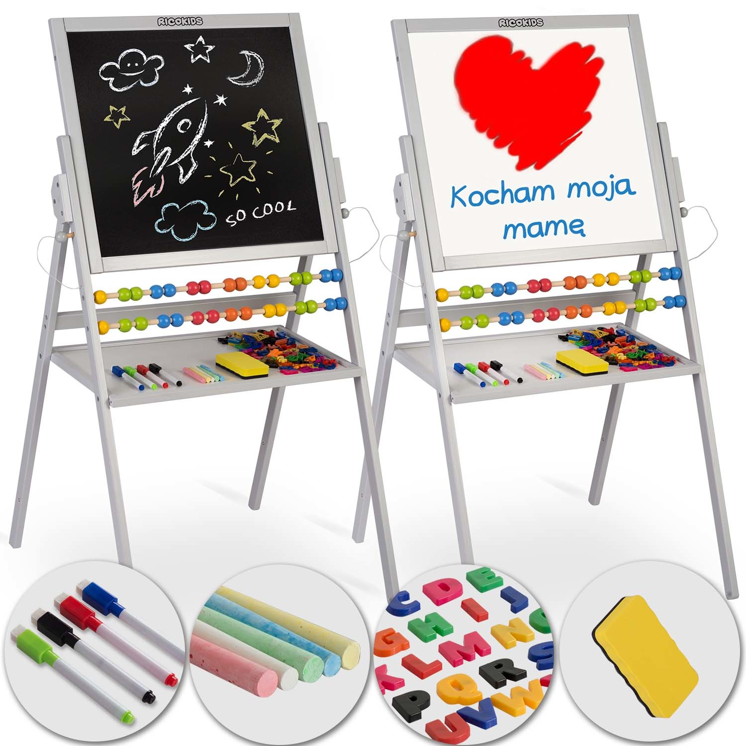 Tekenbord dubbelzijdig + telraam – Grijs – 101 x 54 x 55 cm