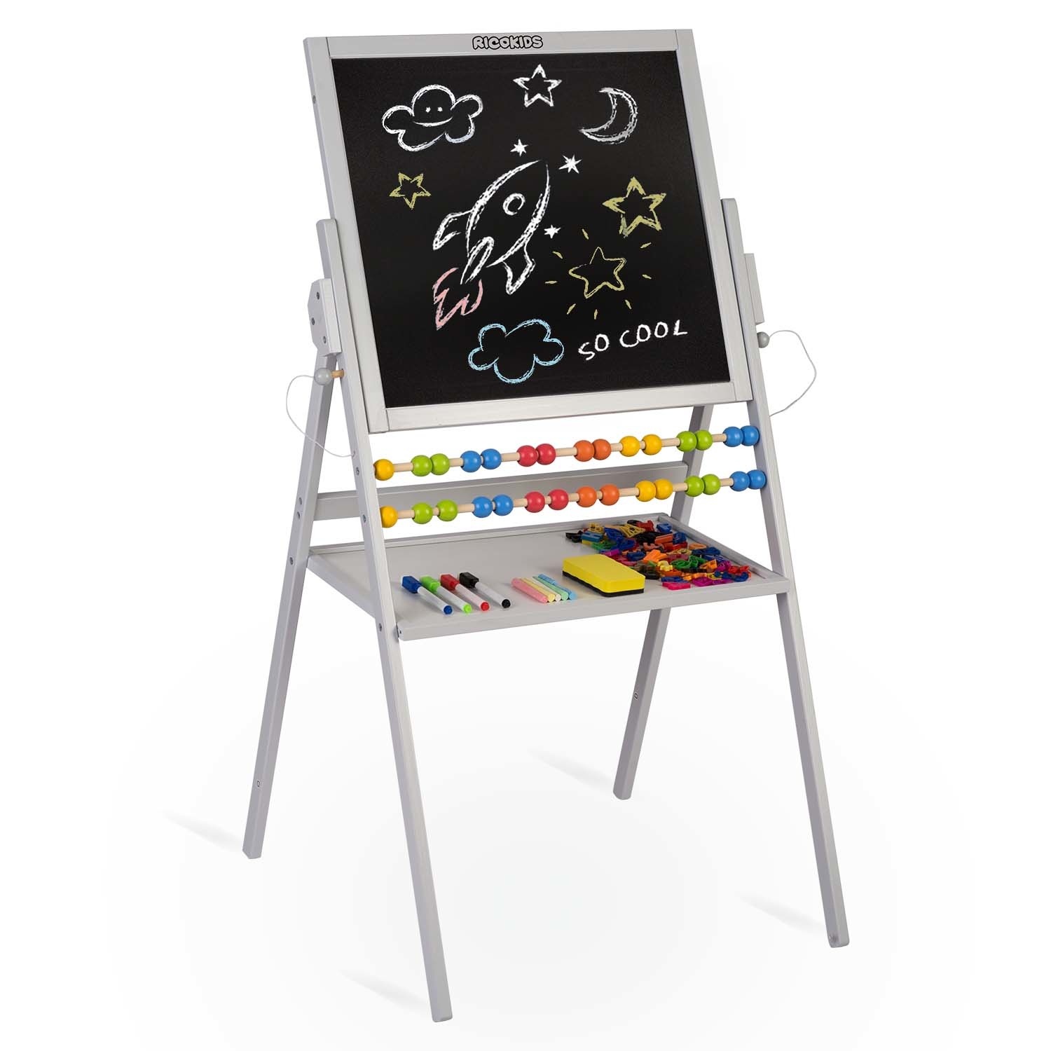 Tekenbord dubbelzijdig + telraam – Grijs – 101 x 54 x 55 cm