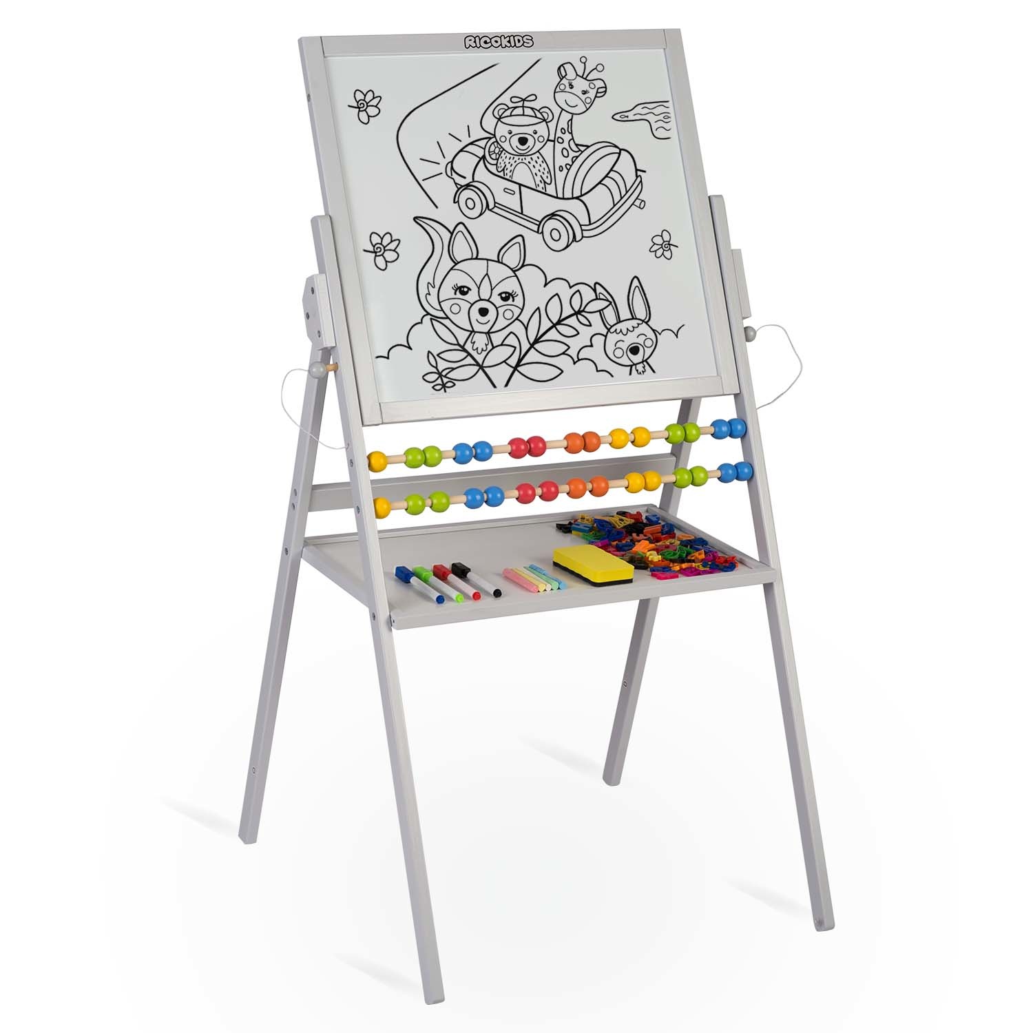 Tekenbord dubbelzijdig + telraam – Grijs – 101 x 54 x 55 cm
