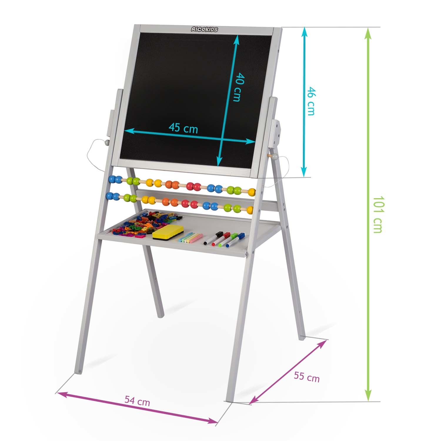 Tekenbord dubbelzijdig + telraam – Grijs – 101 x 54 x 55 cm