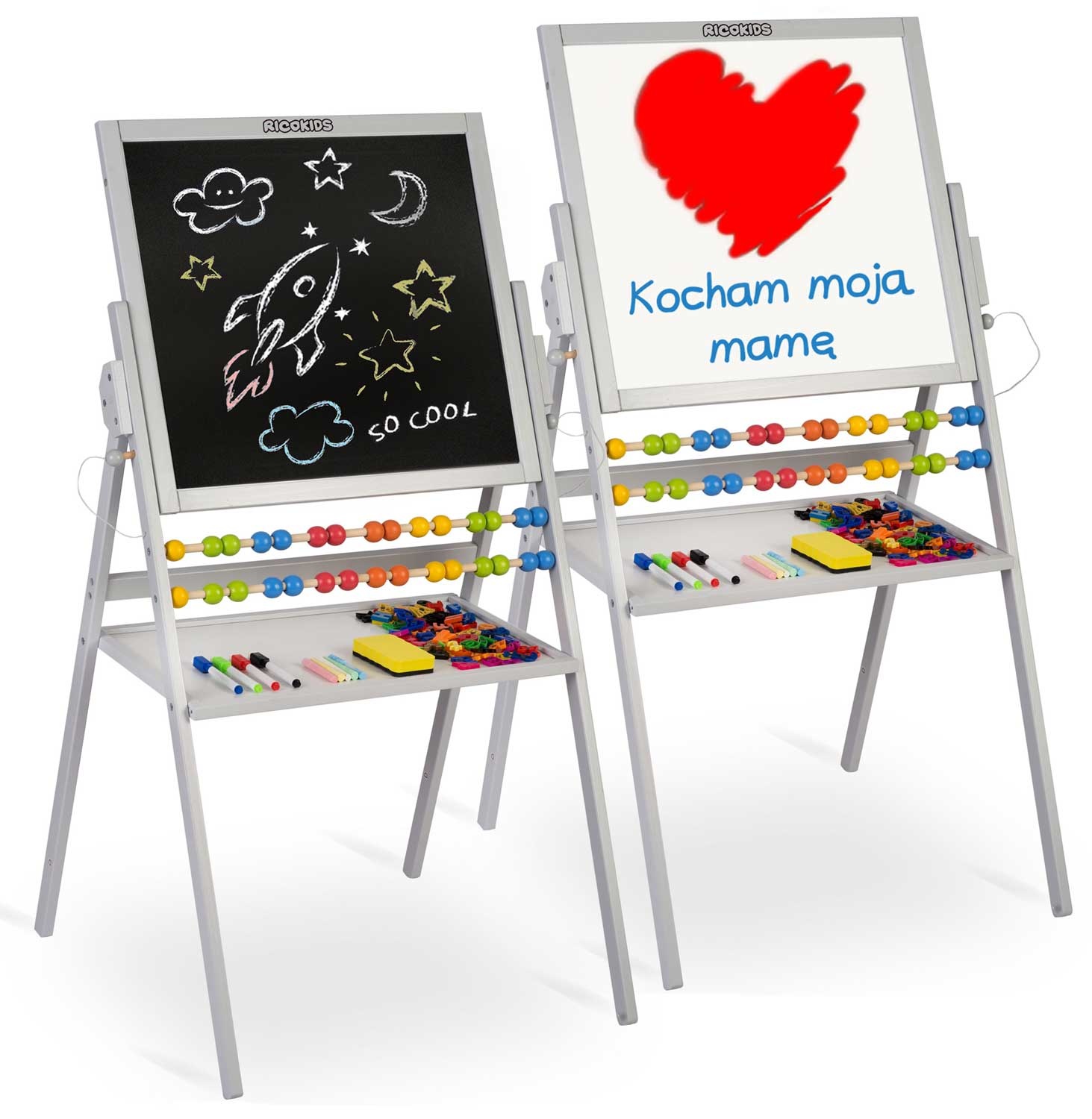 Tekenbord dubbelzijdig + telraam – Grijs – 101 x 54 x 55 cm