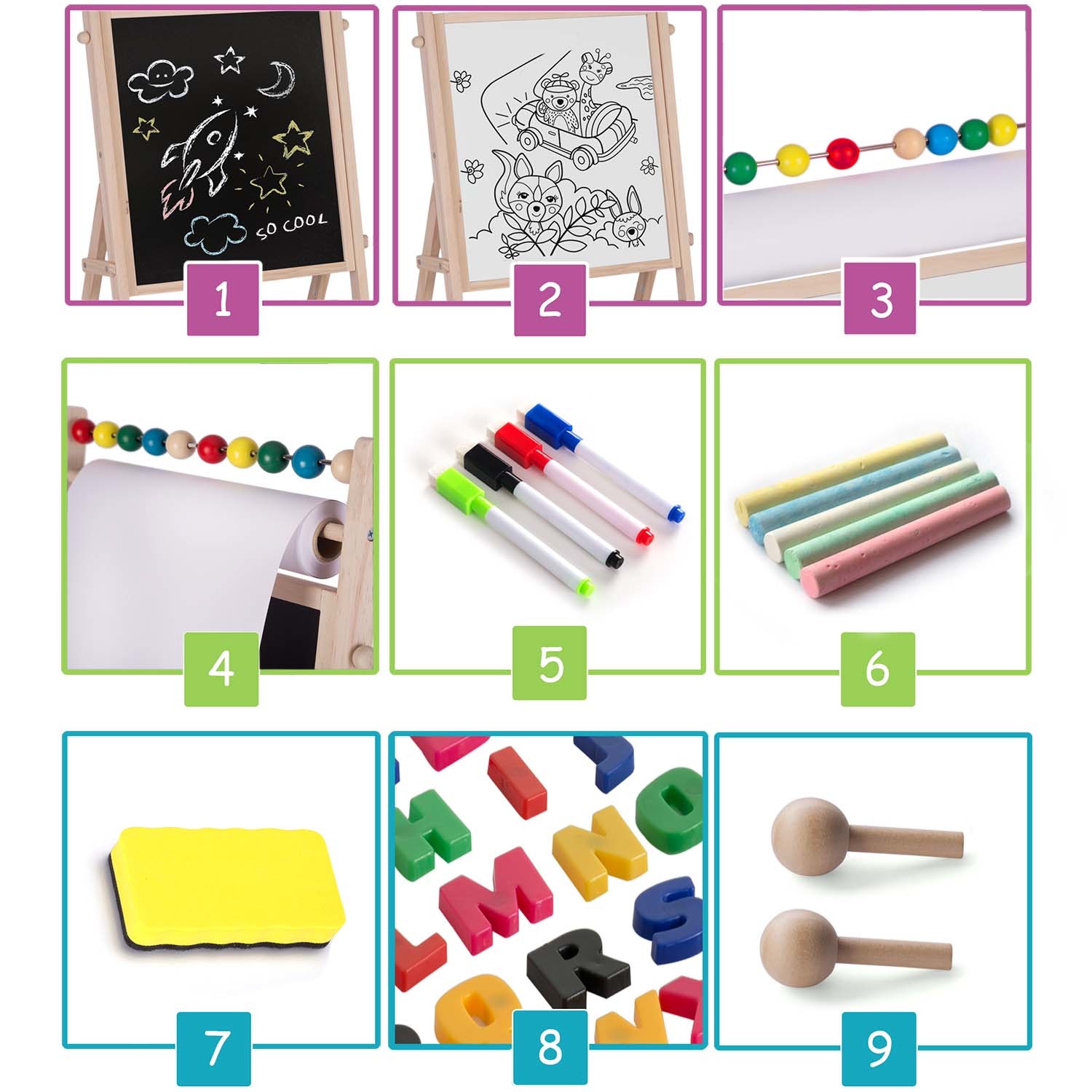 Dubbel schrijfbord met tekenpapier + accessoires