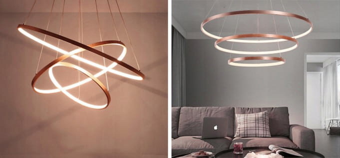 Hanglamp kroonluchter 3 ringen – Rosé goud metaal – LED